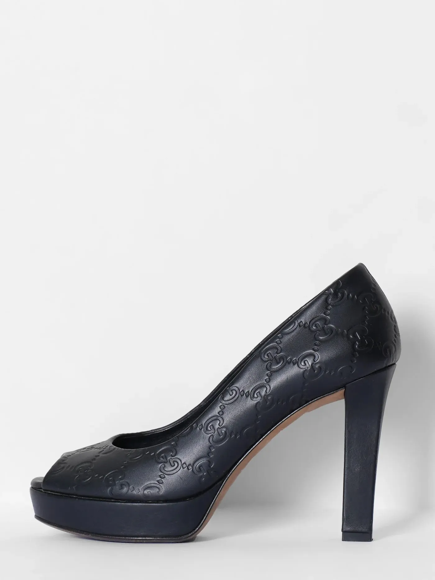 GUCCI GUCCISSIMA LEATHER PEEP TOE PLATFORM PUMPS