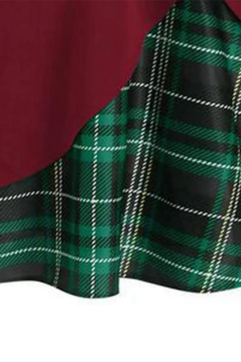 HBS1350 Vintage Plaid Accent Midi Dress