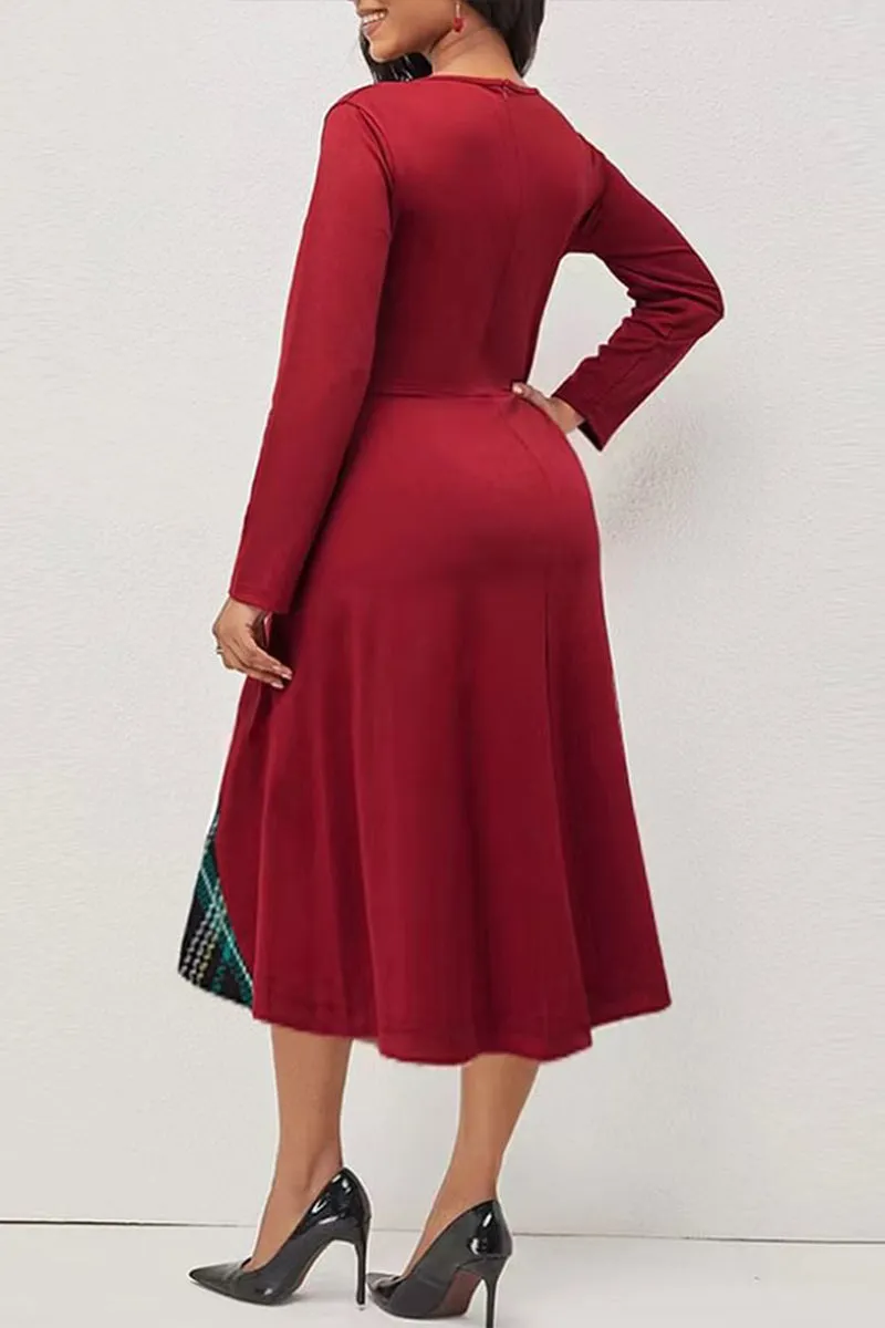HBS1350 Vintage Plaid Accent Midi Dress