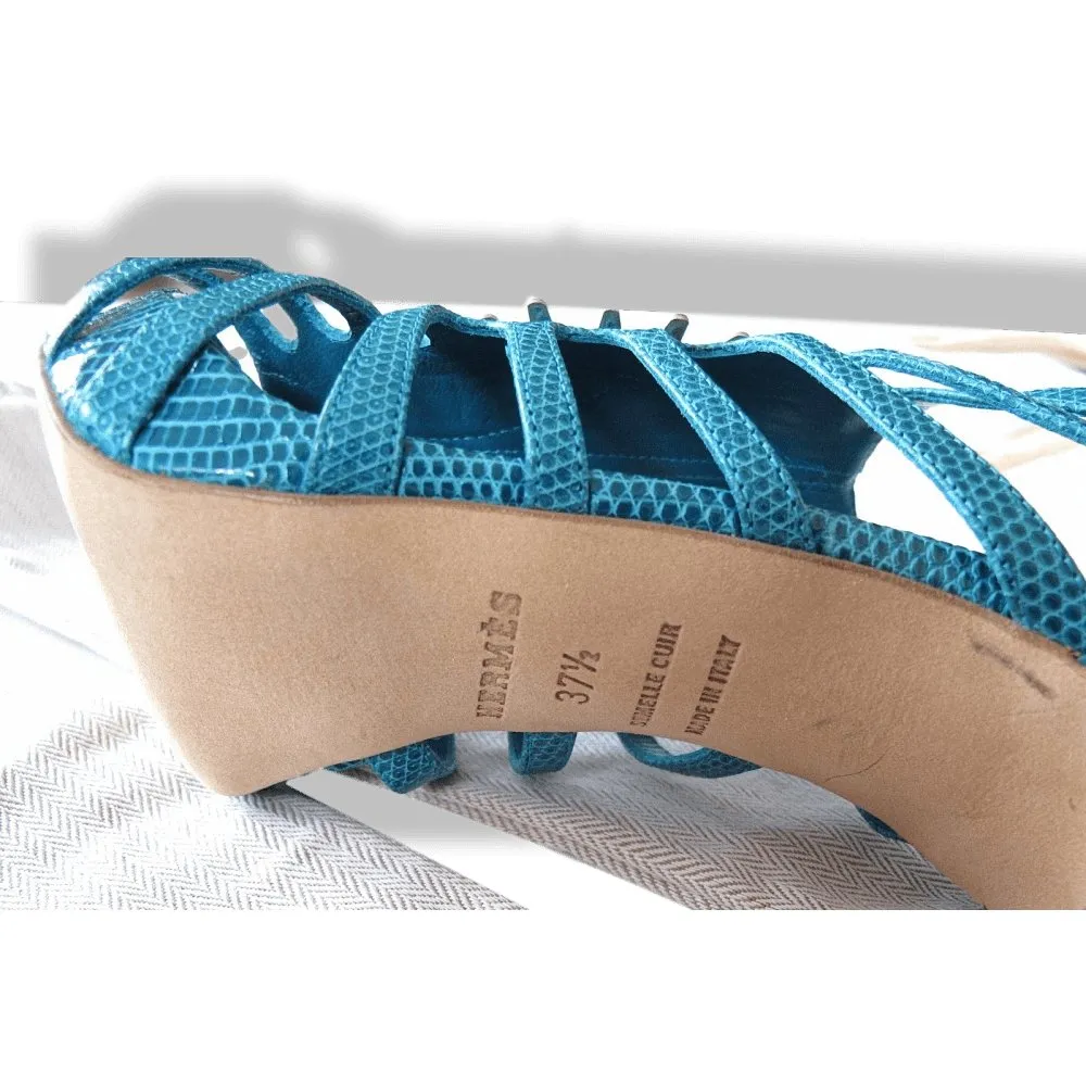 Hermes Vintage Sexy Turquoise Lizard Coquillage Women High Heels Sandals Shoes New!