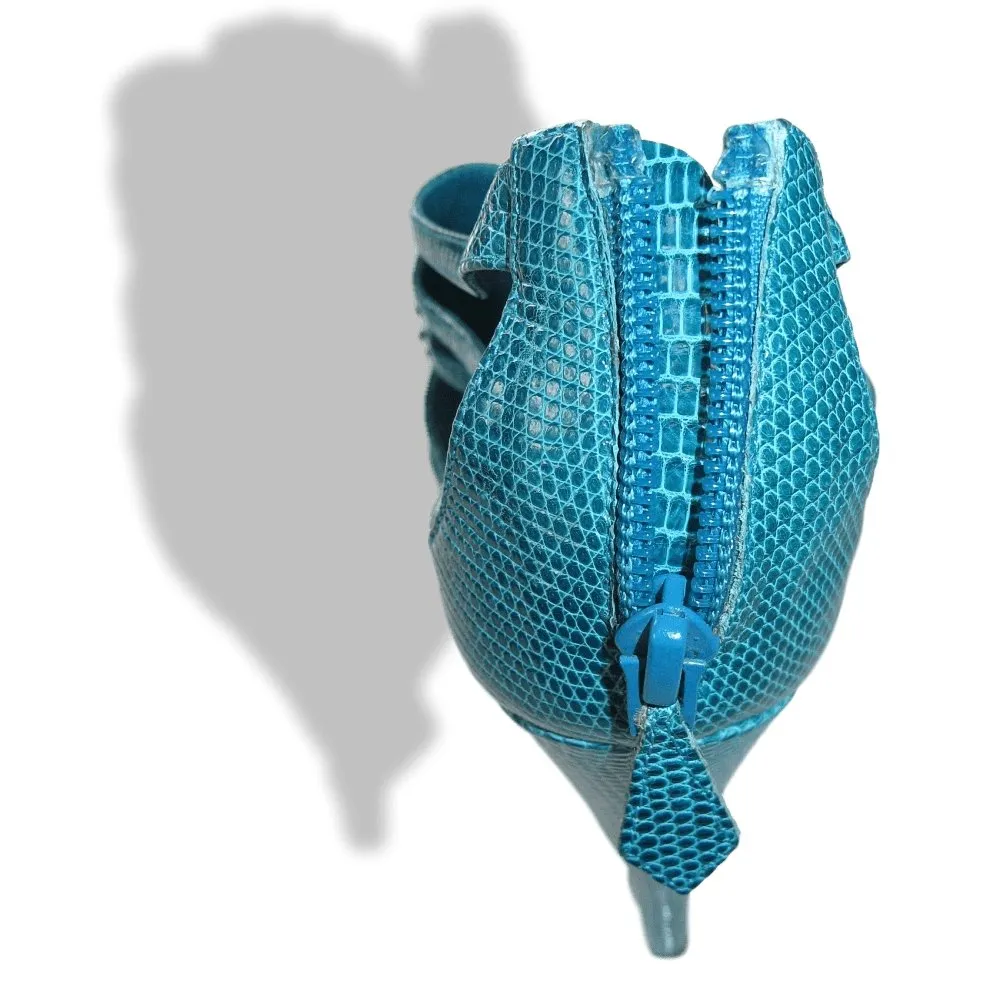 Hermes Vintage Sexy Turquoise Lizard Coquillage Women High Heels Sandals Shoes New!