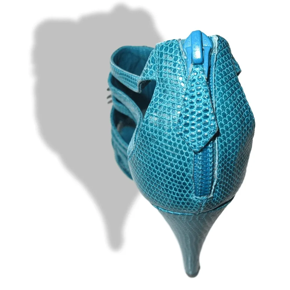 Hermes Vintage Sexy Turquoise Lizard Coquillage Women High Heels Sandals Shoes New!