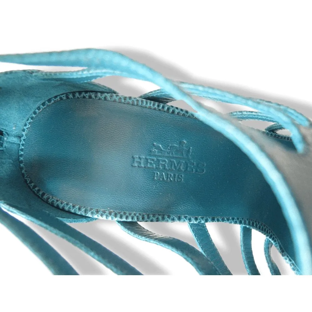Hermes Vintage Sexy Turquoise Lizard Coquillage Women High Heels Sandals Shoes New!
