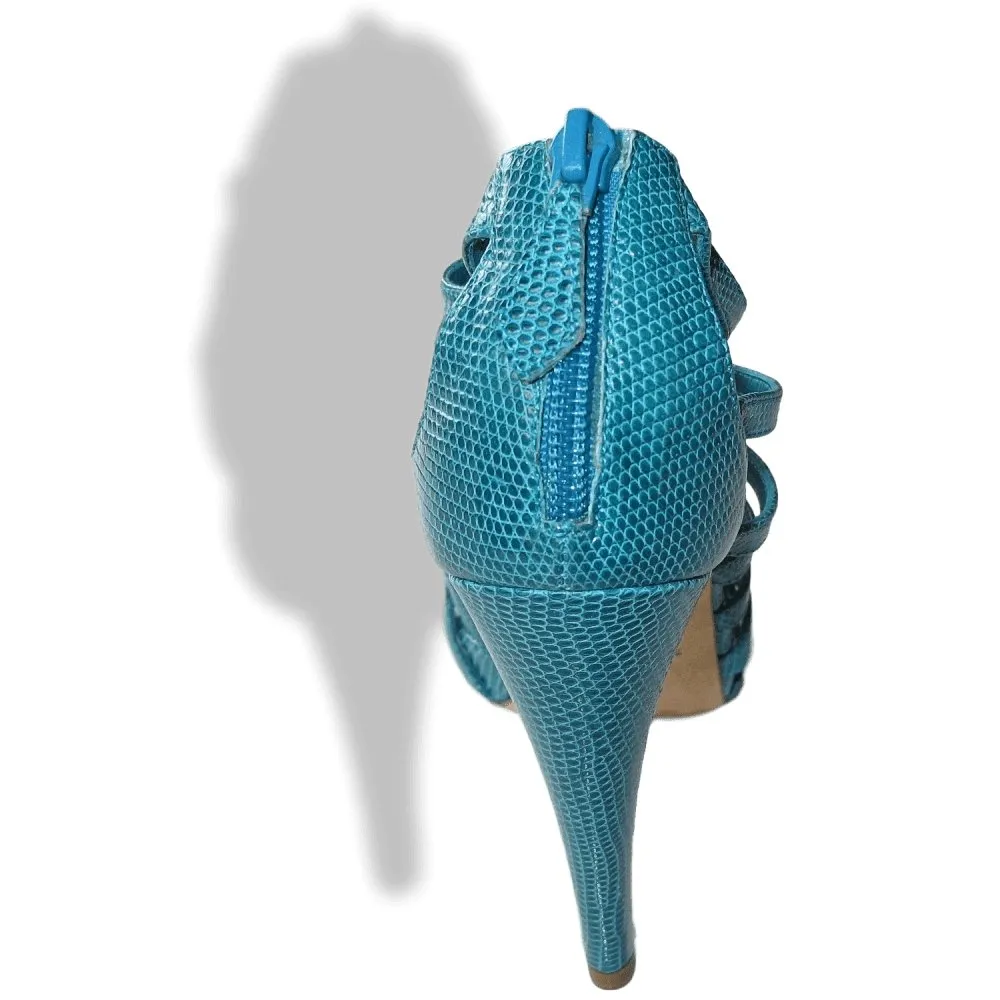 Hermes Vintage Sexy Turquoise Lizard Coquillage Women High Heels Sandals Shoes New!