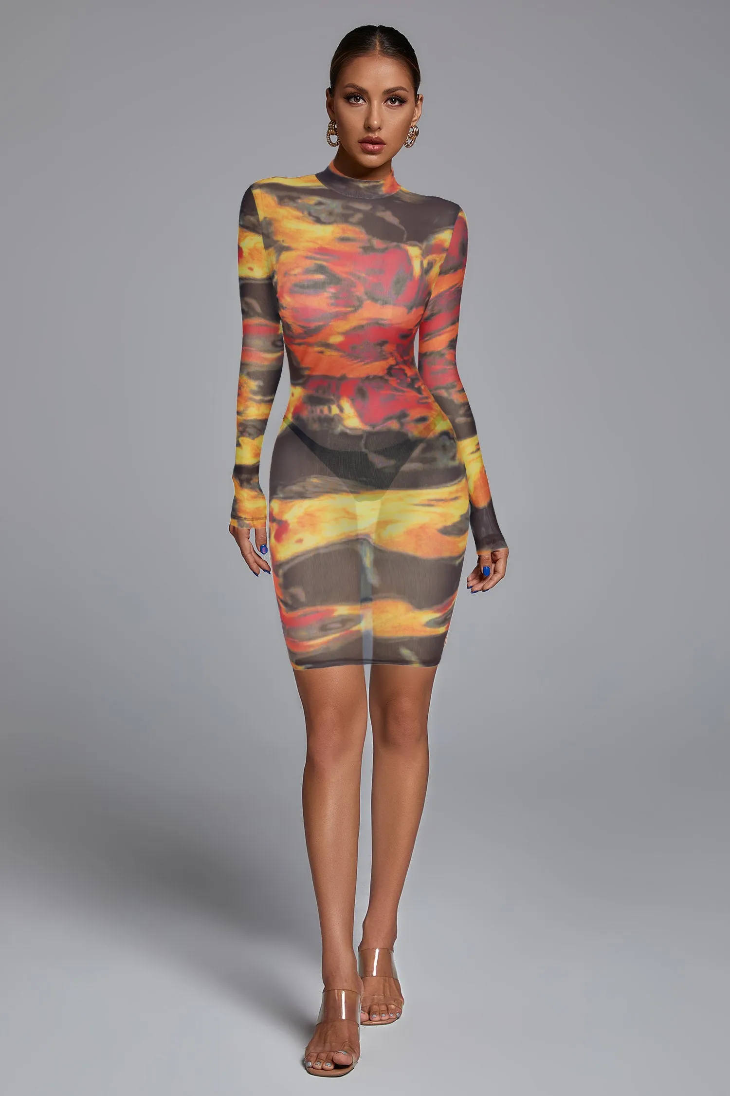High Neck Long Sleeve Distinctive Mini Dress FP210313