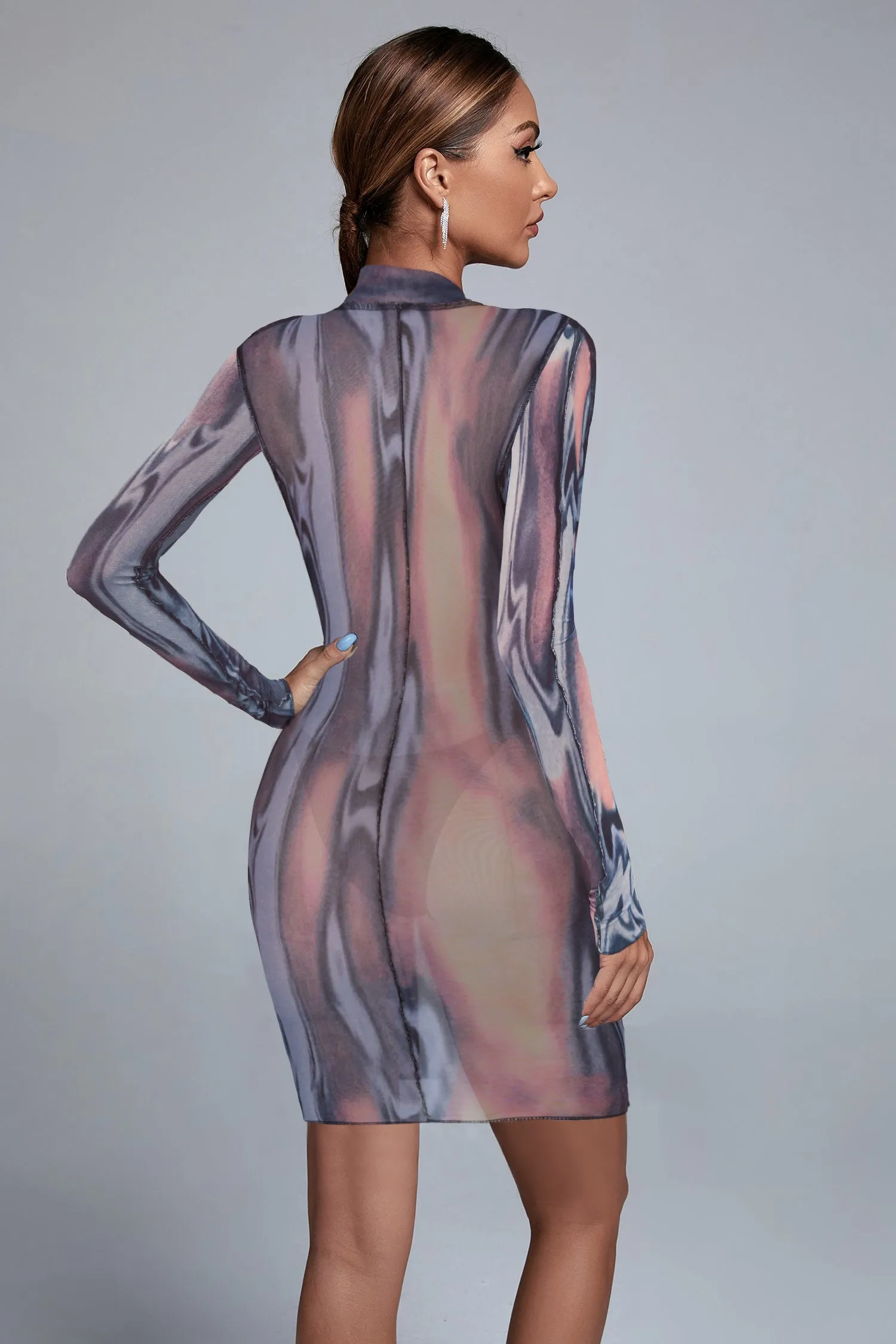High Neck Long Sleeve Distinctive Mini Dress FP210313