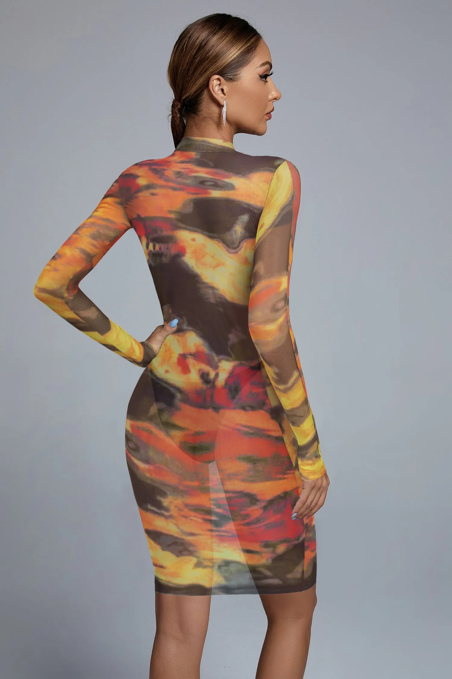 High Neck Long Sleeve Distinctive Mini Dress FP210313