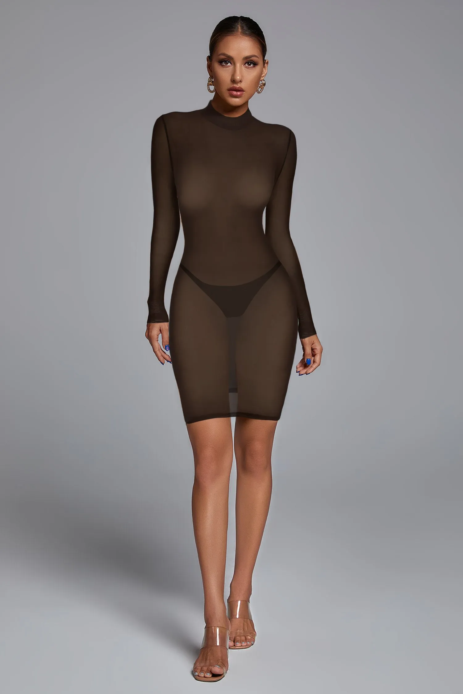 High Neck Long Sleeve Distinctive Mini Dress FP210313