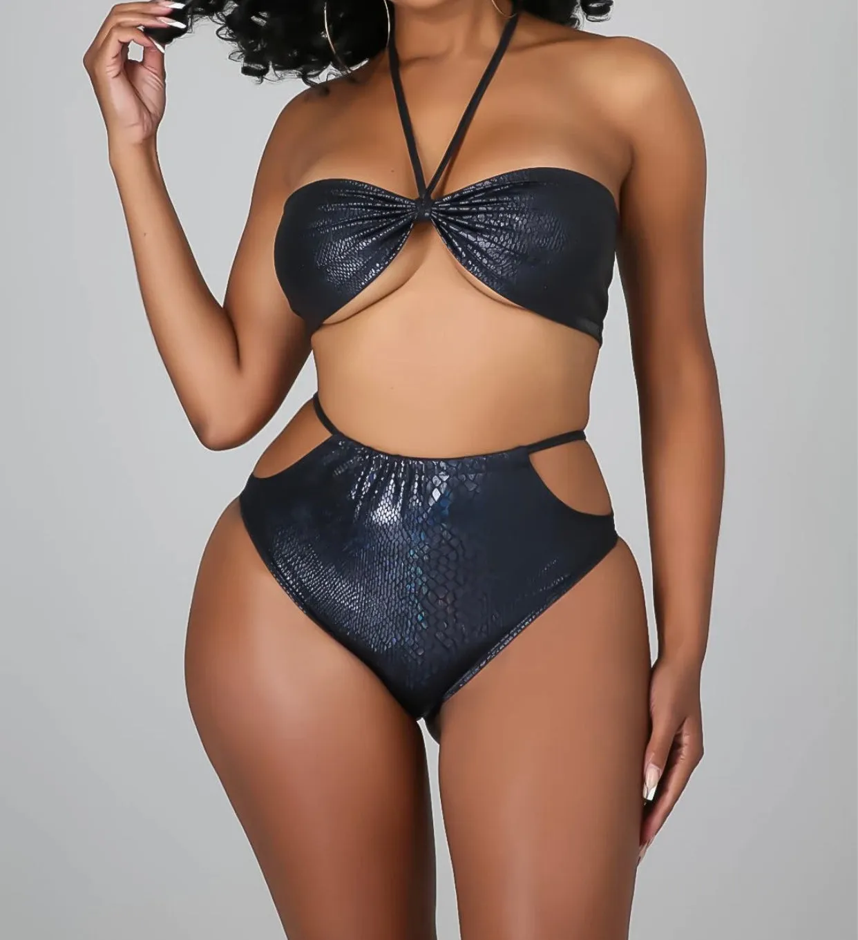 HOLOGRAM BIKINI 3-PIECE  SET W/MESH DRESS COVER UP