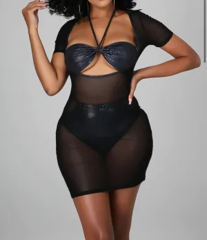 HOLOGRAM BIKINI 3-PIECE  SET W/MESH DRESS COVER UP