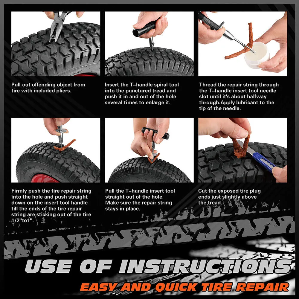 HORUSDY 108Pcs Tire Repair Kit Car Tyre Puncture Repair Tools Fix Plug Flats Patch