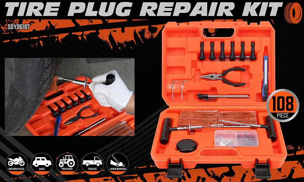 HORUSDY 108Pcs Tire Repair Kit Car Tyre Puncture Repair Tools Fix Plug Flats Patch