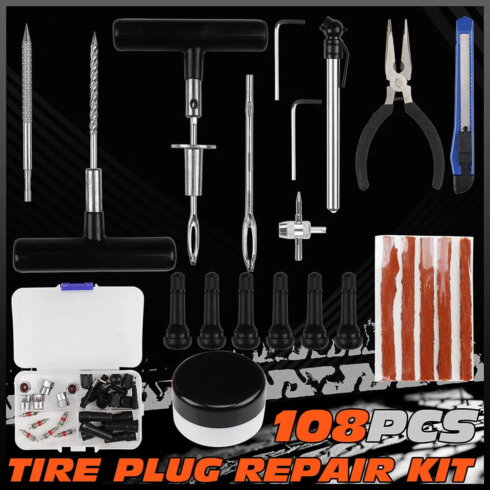 HORUSDY 108Pcs Tire Repair Kit Car Tyre Puncture Repair Tools Fix Plug Flats Patch