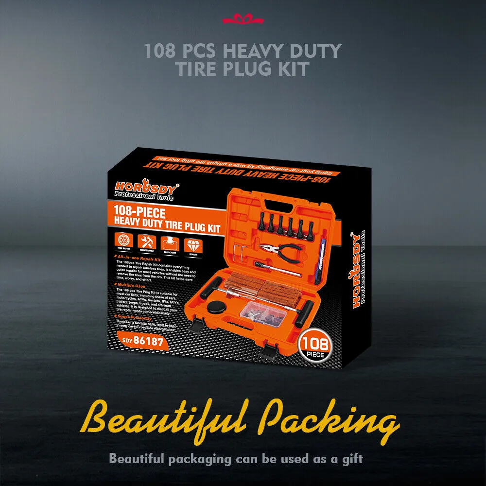 HORUSDY 108Pcs Tire Repair Kit Car Tyre Puncture Repair Tools Fix Plug Flats Patch