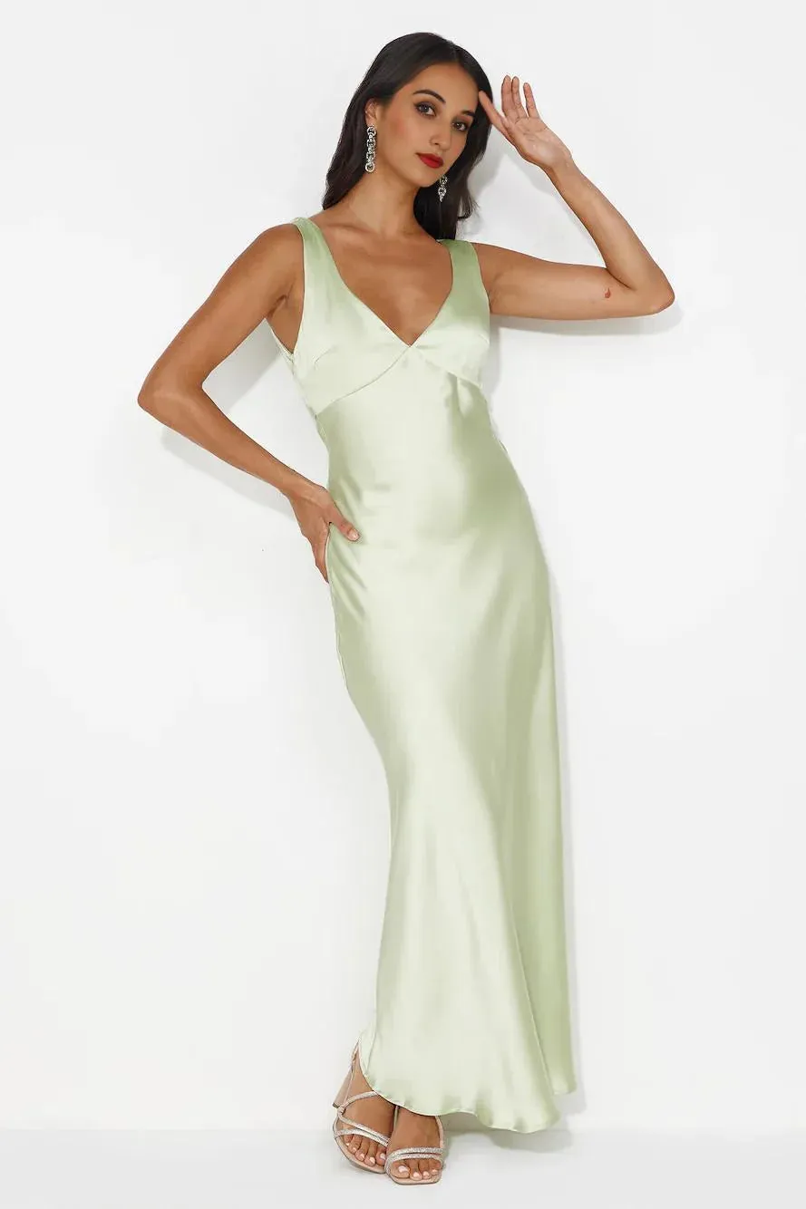 Indigo Fields Satin Maxi Dress Green
