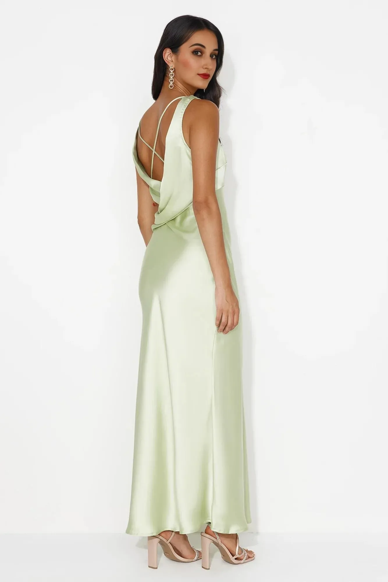 Indigo Fields Satin Maxi Dress Green