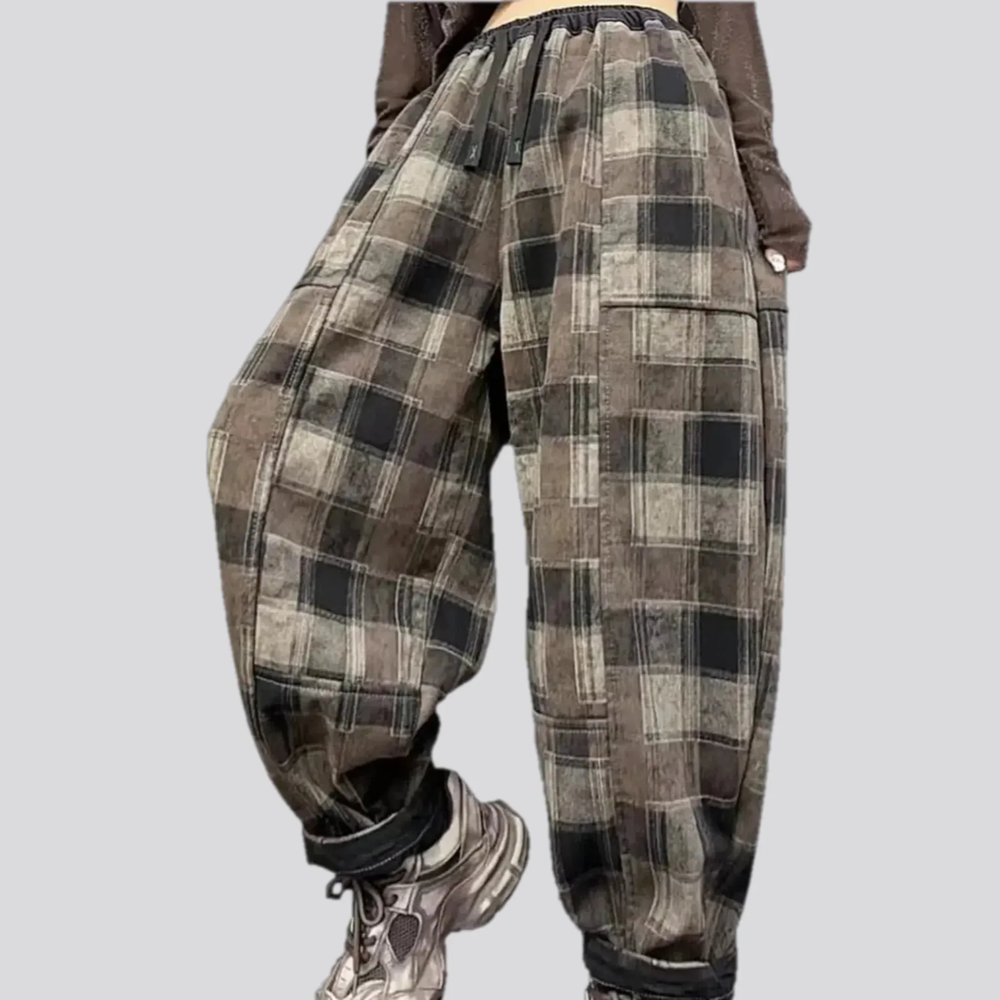 Insulated denim joggers for women