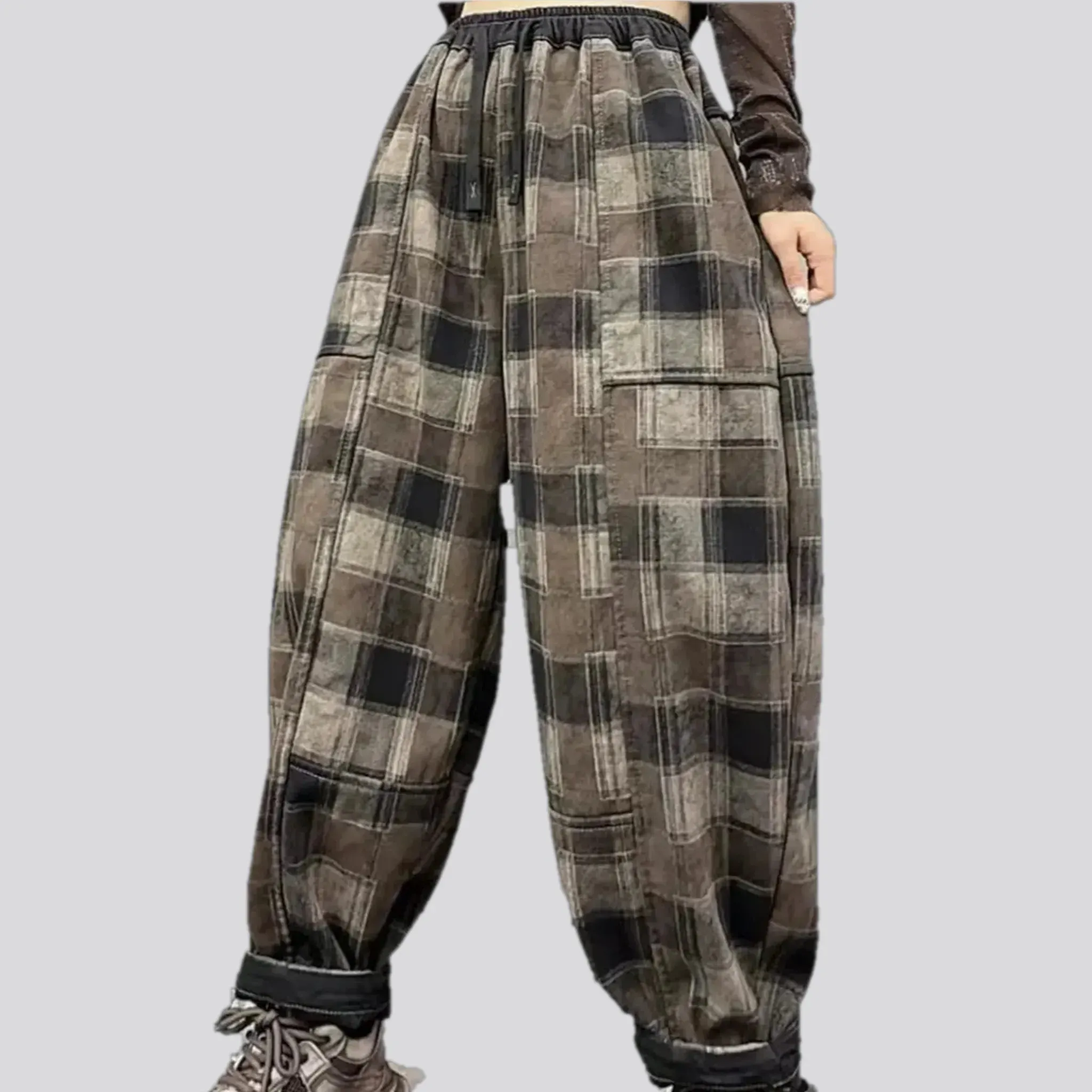 Insulated denim joggers for women