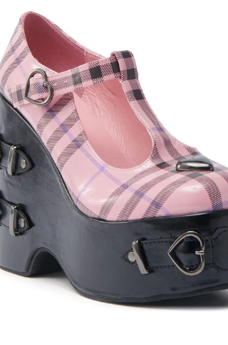 KOI FOOTWEAR SWEET APATHY PINK HEART WEDGE PUMP