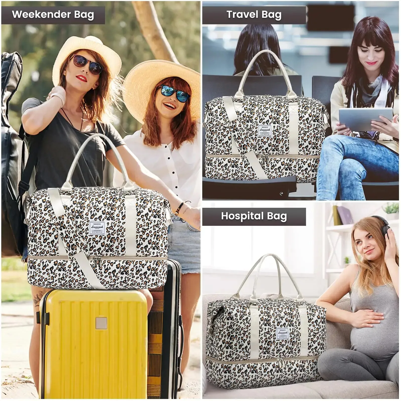 Leopard print duffel travel bag