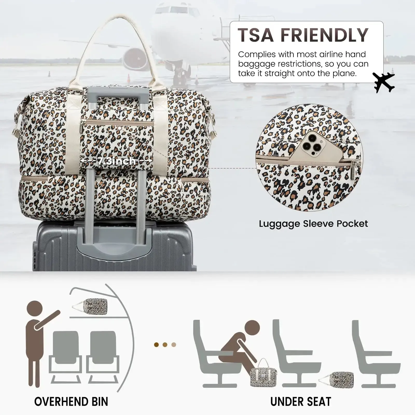Leopard print duffel travel bag