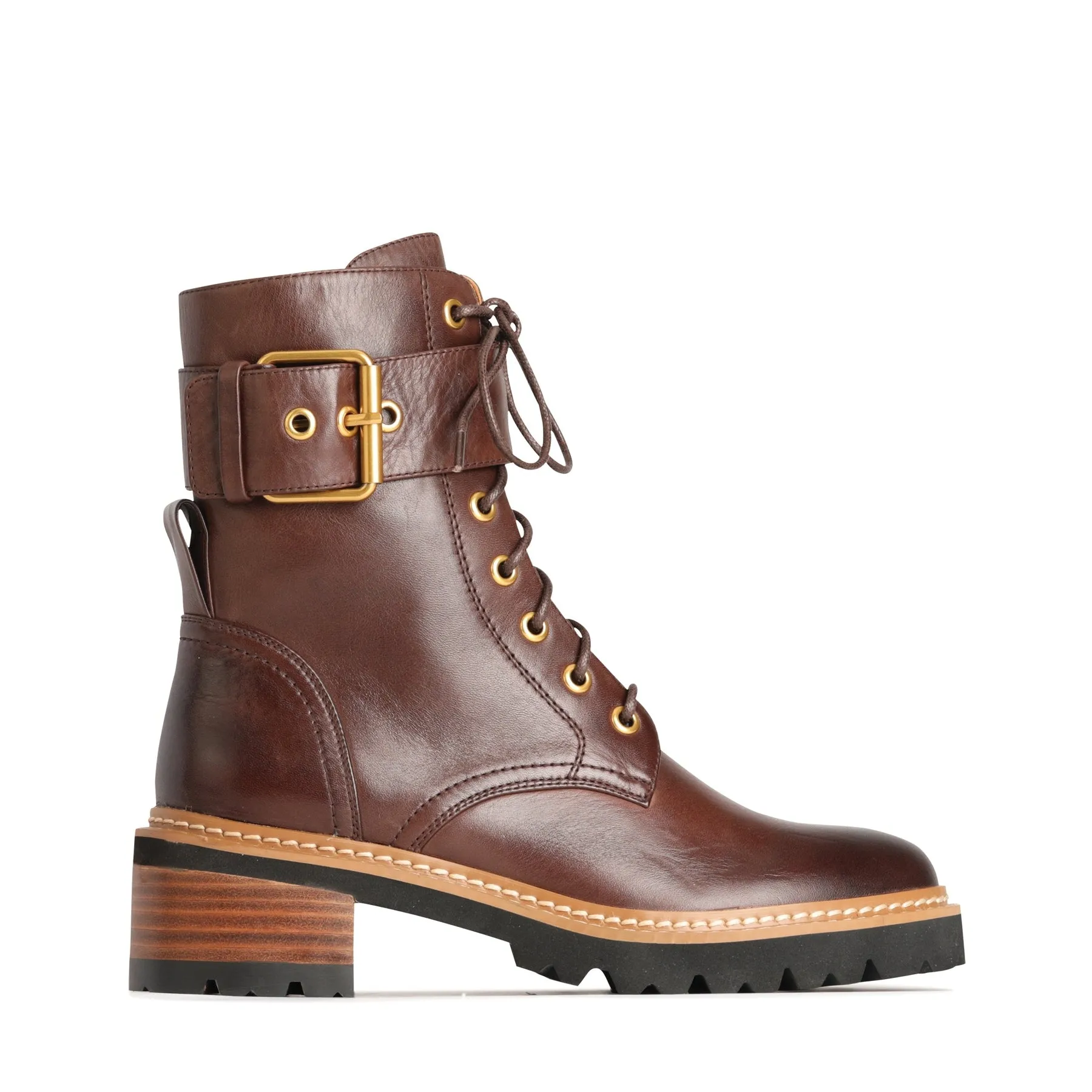LINE LEATHER LACE UP BOOTS