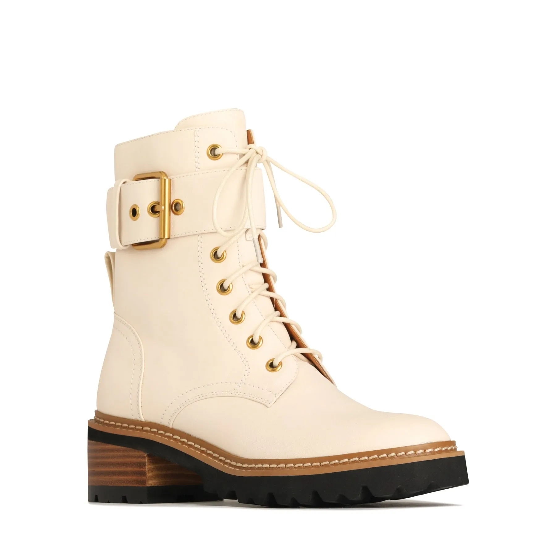 LINE LEATHER LACE UP BOOTS