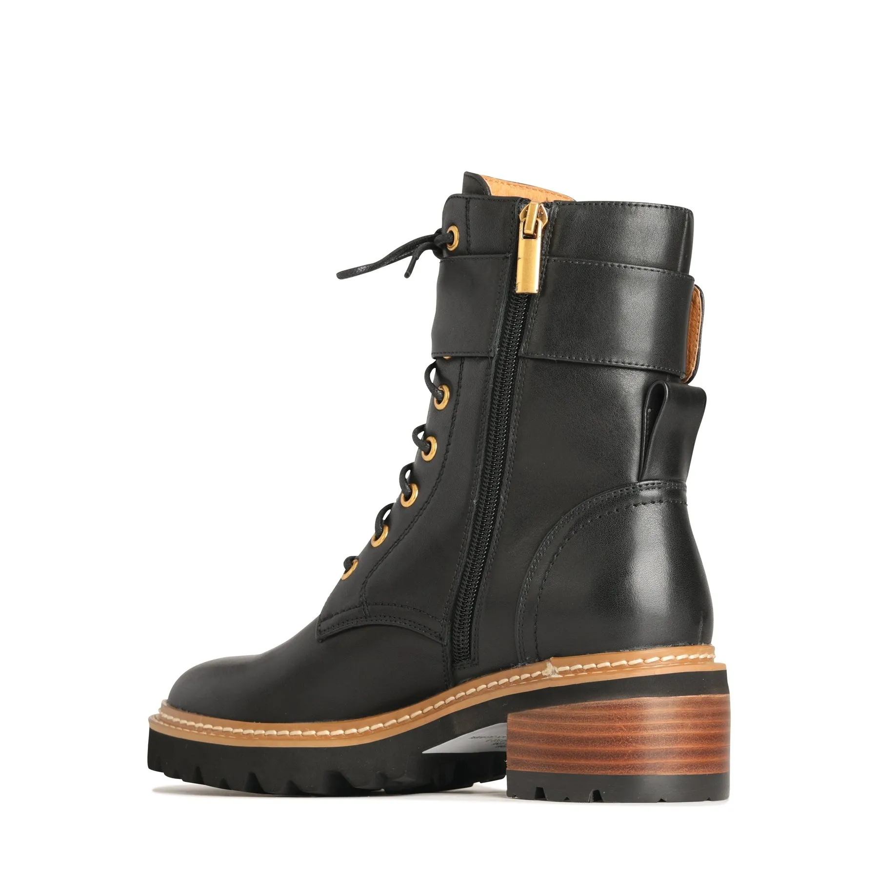 LINE LEATHER LACE UP BOOTS