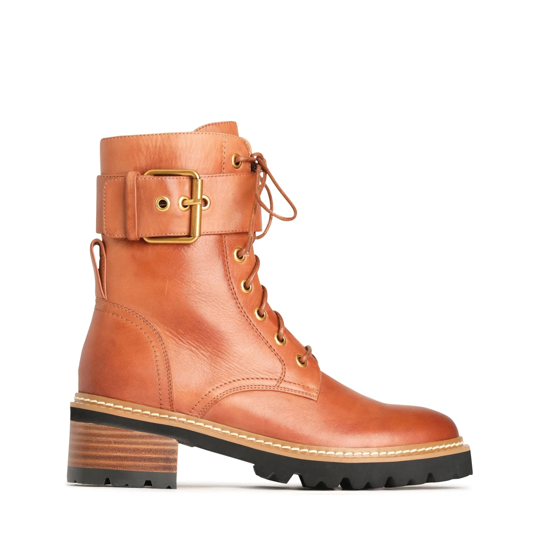 LINE LEATHER LACE UP BOOTS
