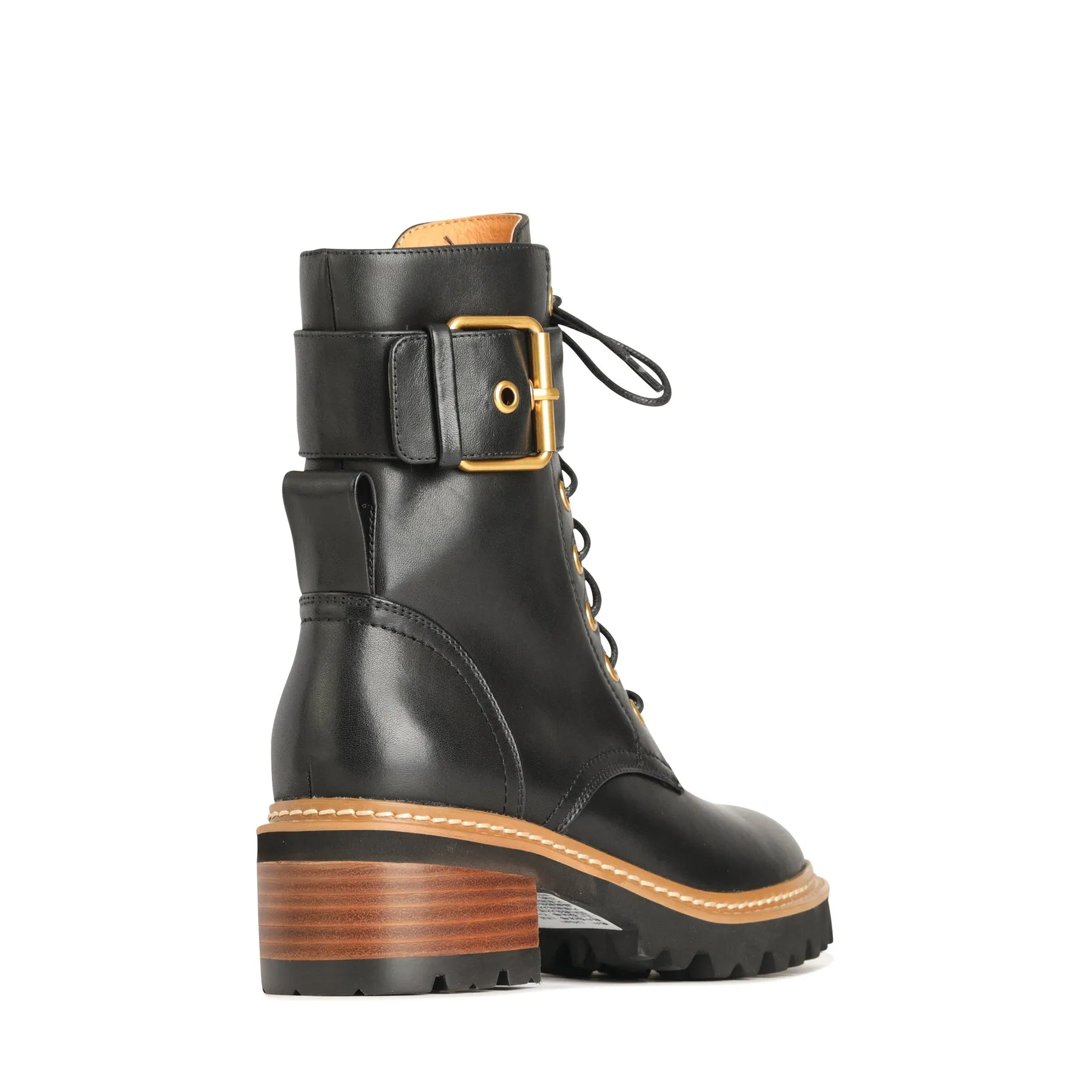 LINE LEATHER LACE UP BOOTS