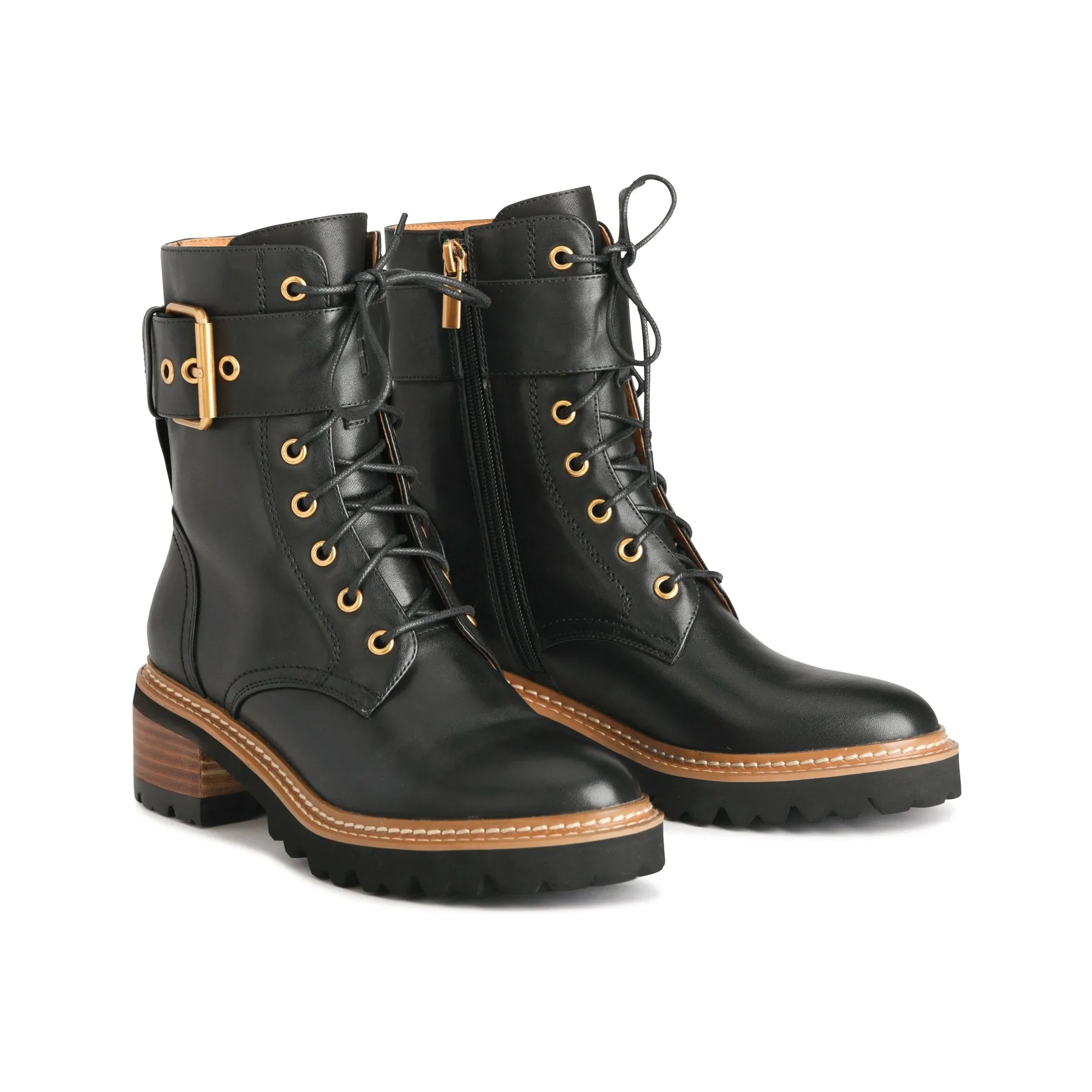 LINE LEATHER LACE UP BOOTS