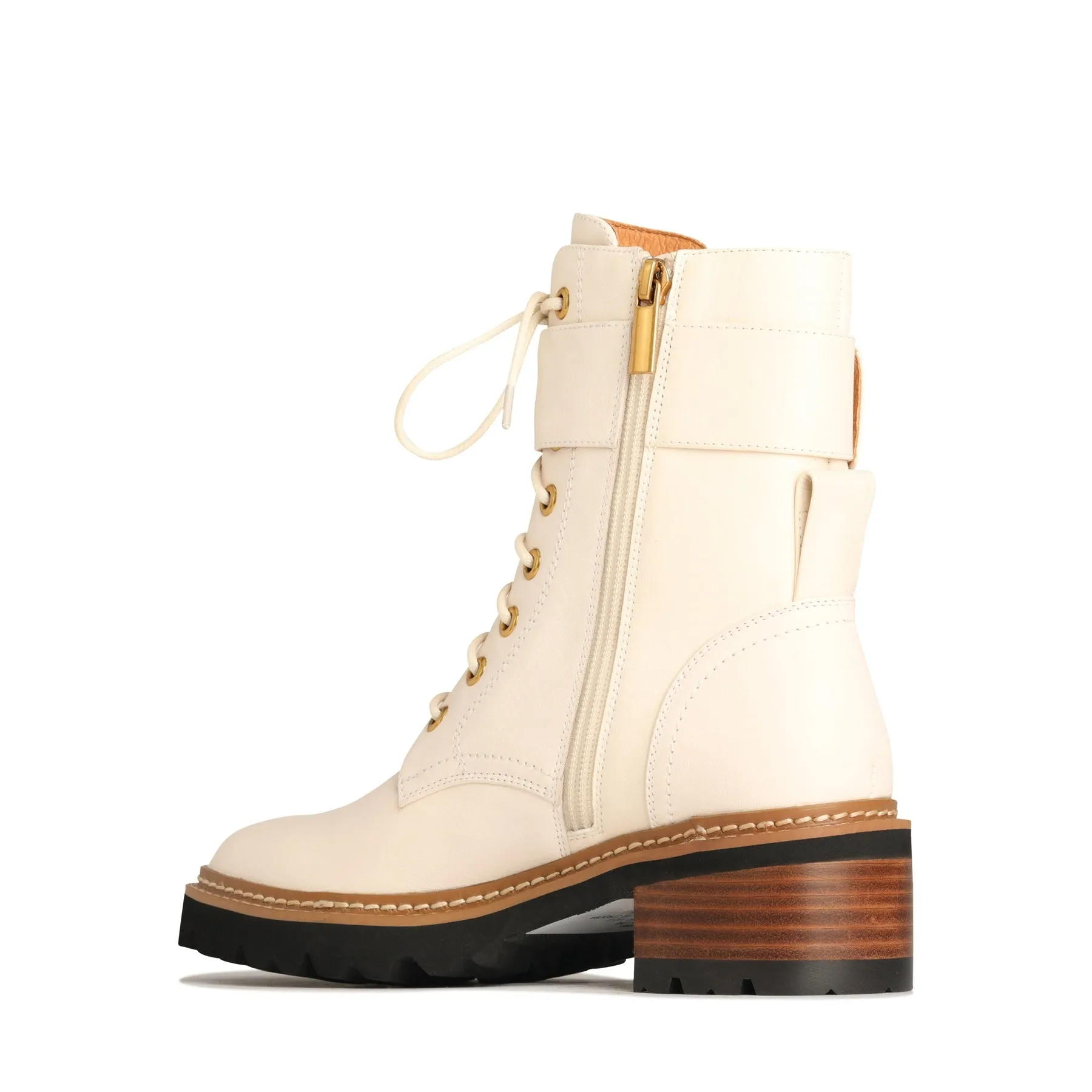 LINE LEATHER LACE UP BOOTS