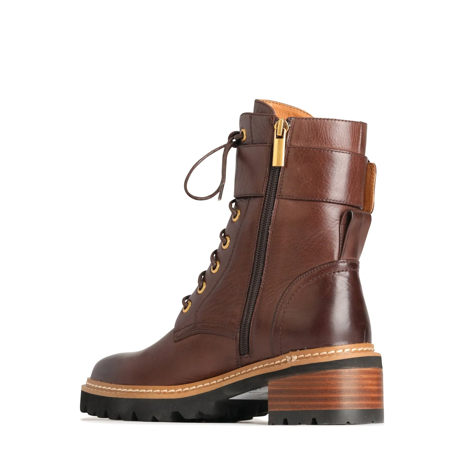 LINE LEATHER LACE UP BOOTS