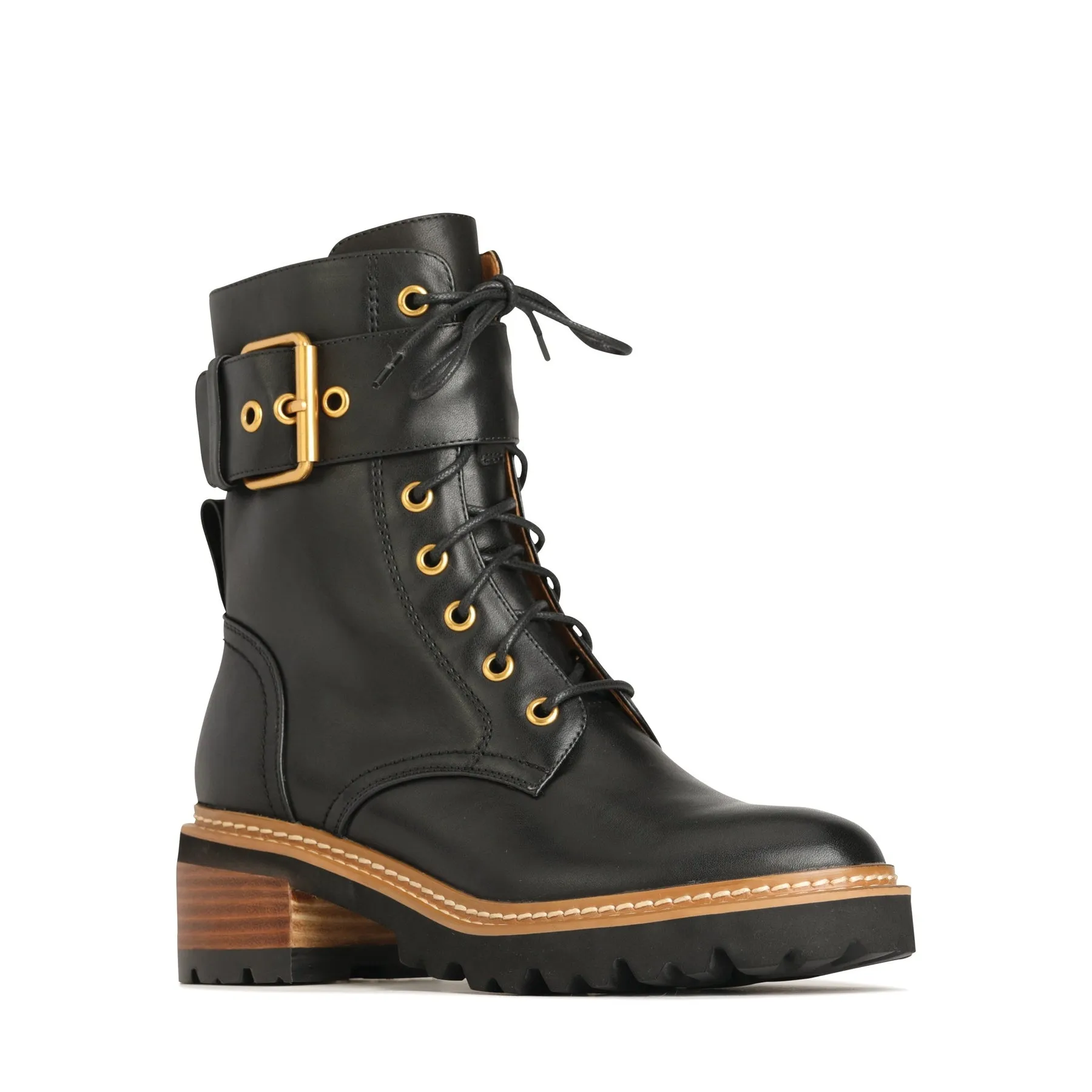 LINE LEATHER LACE UP BOOTS