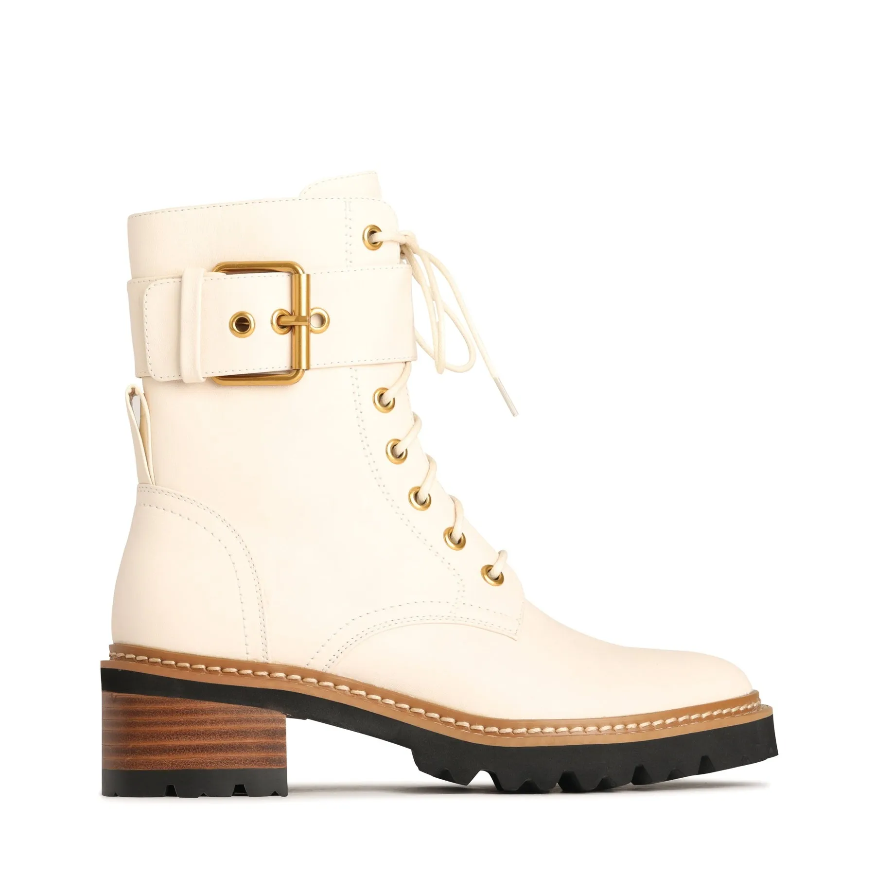 LINE LEATHER LACE UP BOOTS