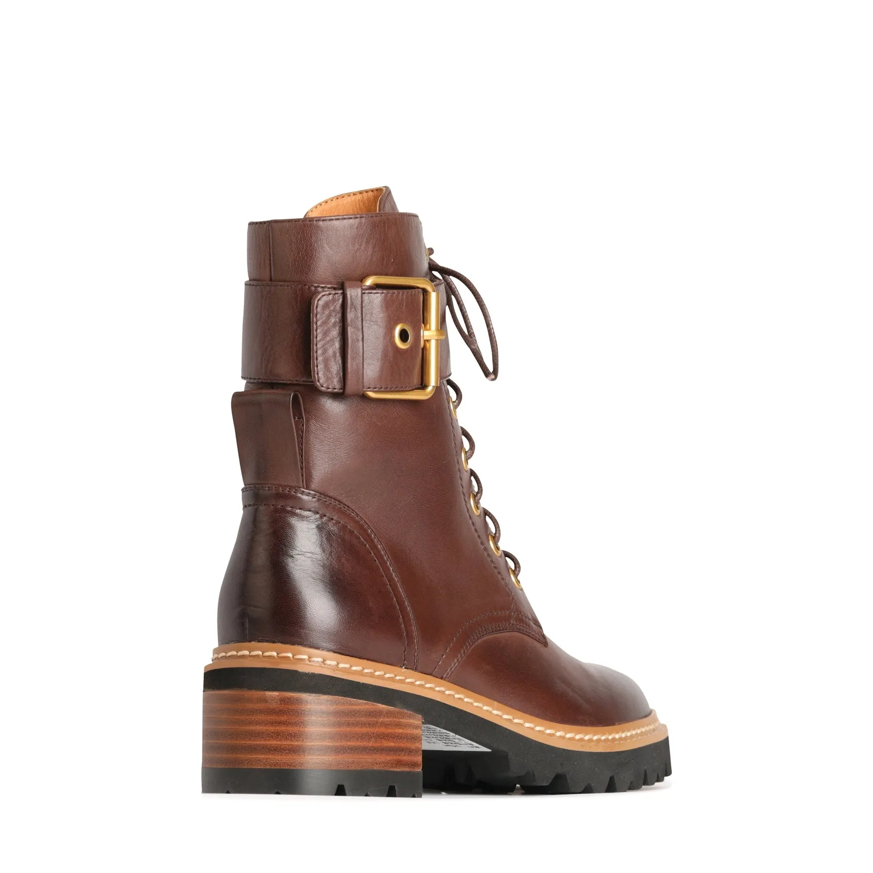 LINE LEATHER LACE UP BOOTS