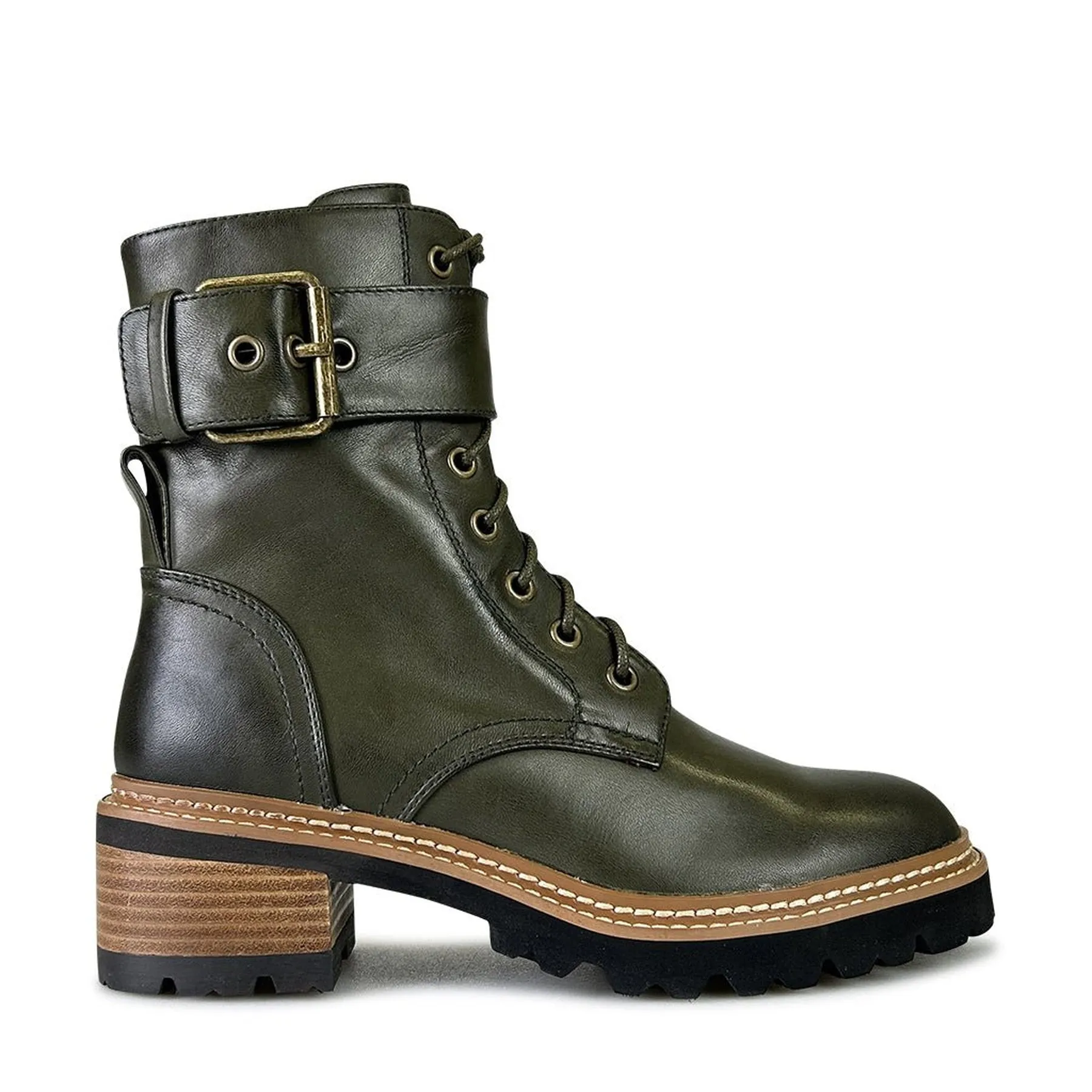 LINE LEATHER LACE UP BOOTS