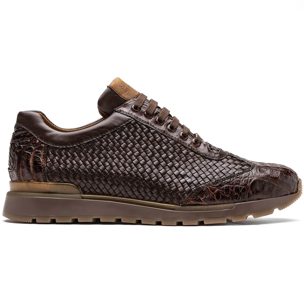 Marco Di Milano Roma Brown Woven Calfskin & Crocodile Sneakers