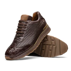 Marco Di Milano Roma Brown Woven Calfskin & Crocodile Sneakers