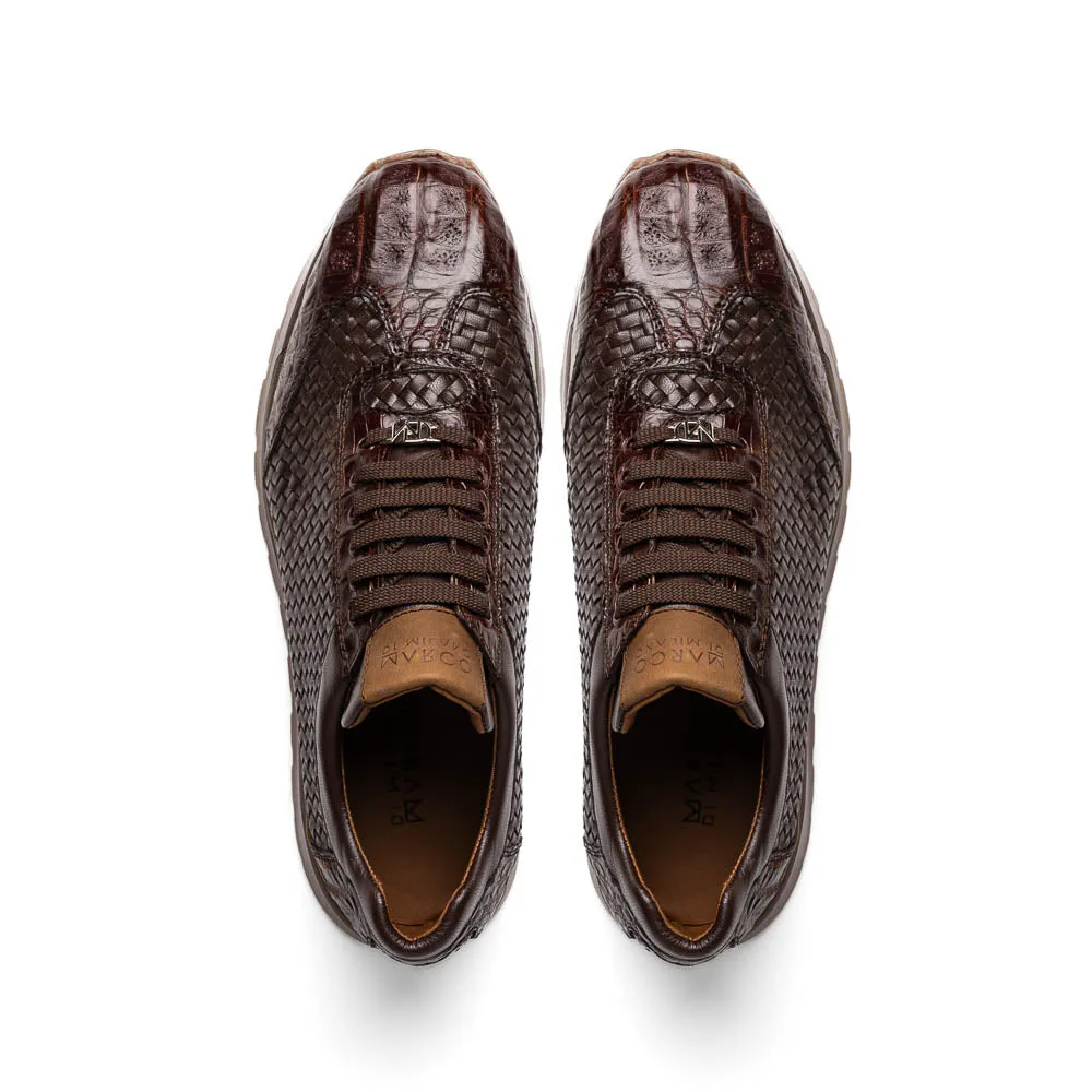 Marco Di Milano Roma Brown Woven Calfskin & Crocodile Sneakers