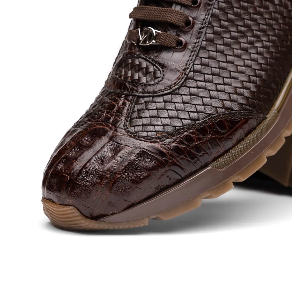 Marco Di Milano Roma Brown Woven Calfskin & Crocodile Sneakers