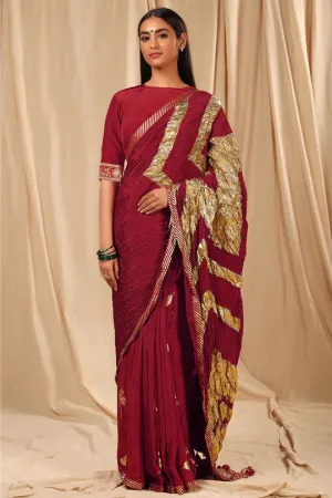 Maroon Vintage Fiona Gota Saree