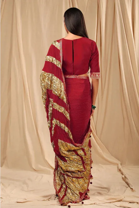 Maroon Vintage Fiona Gota Saree