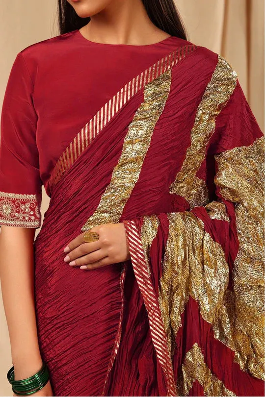 Maroon Vintage Fiona Gota Saree