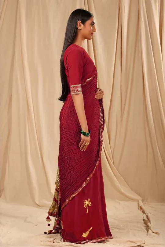 Maroon Vintage Fiona Gota Saree