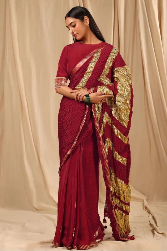 Maroon Vintage Fiona Gota Saree