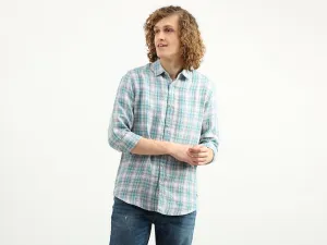 Men Checked Spread Collar Shirt