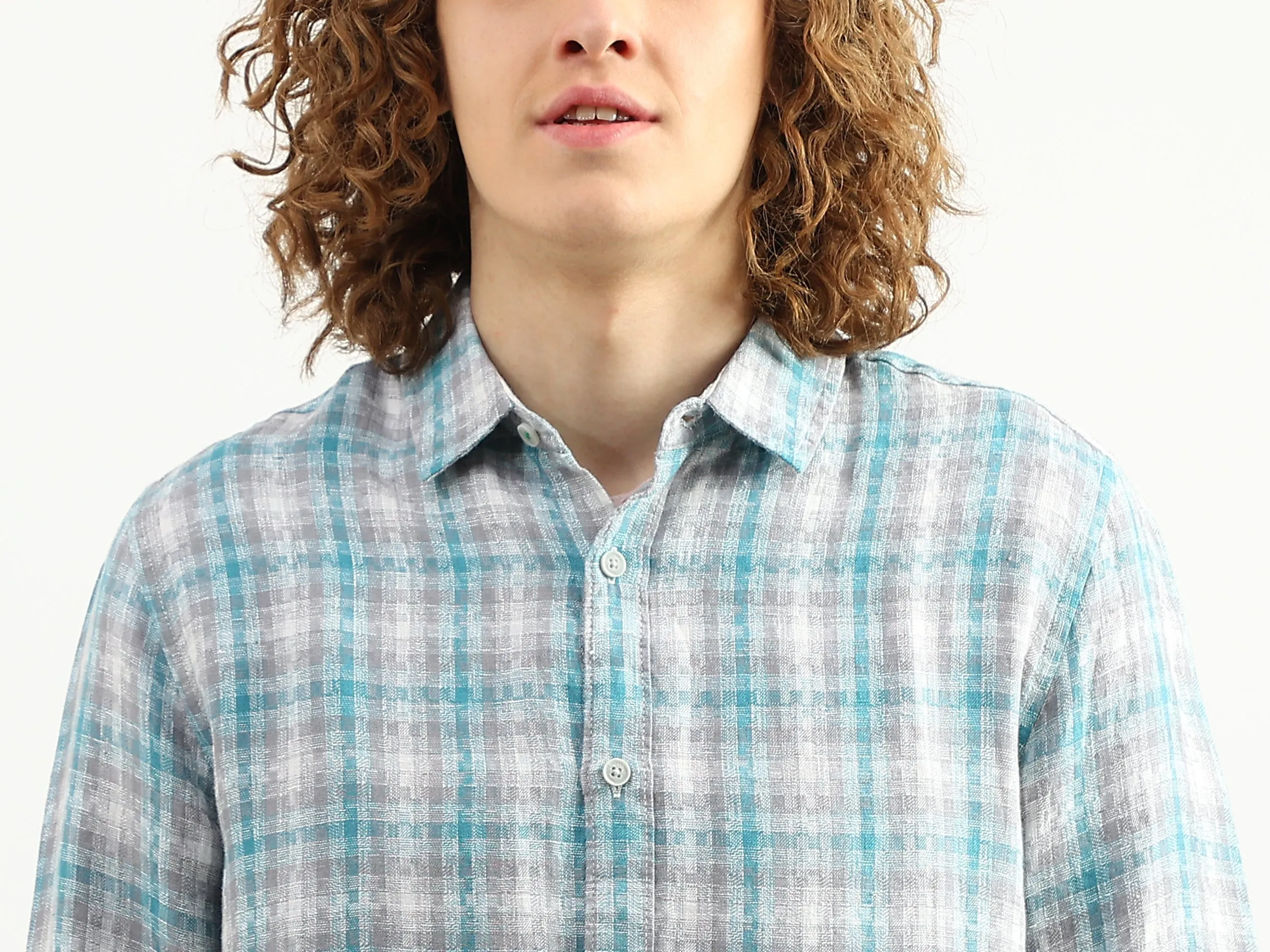 Men Checked Spread Collar Shirt