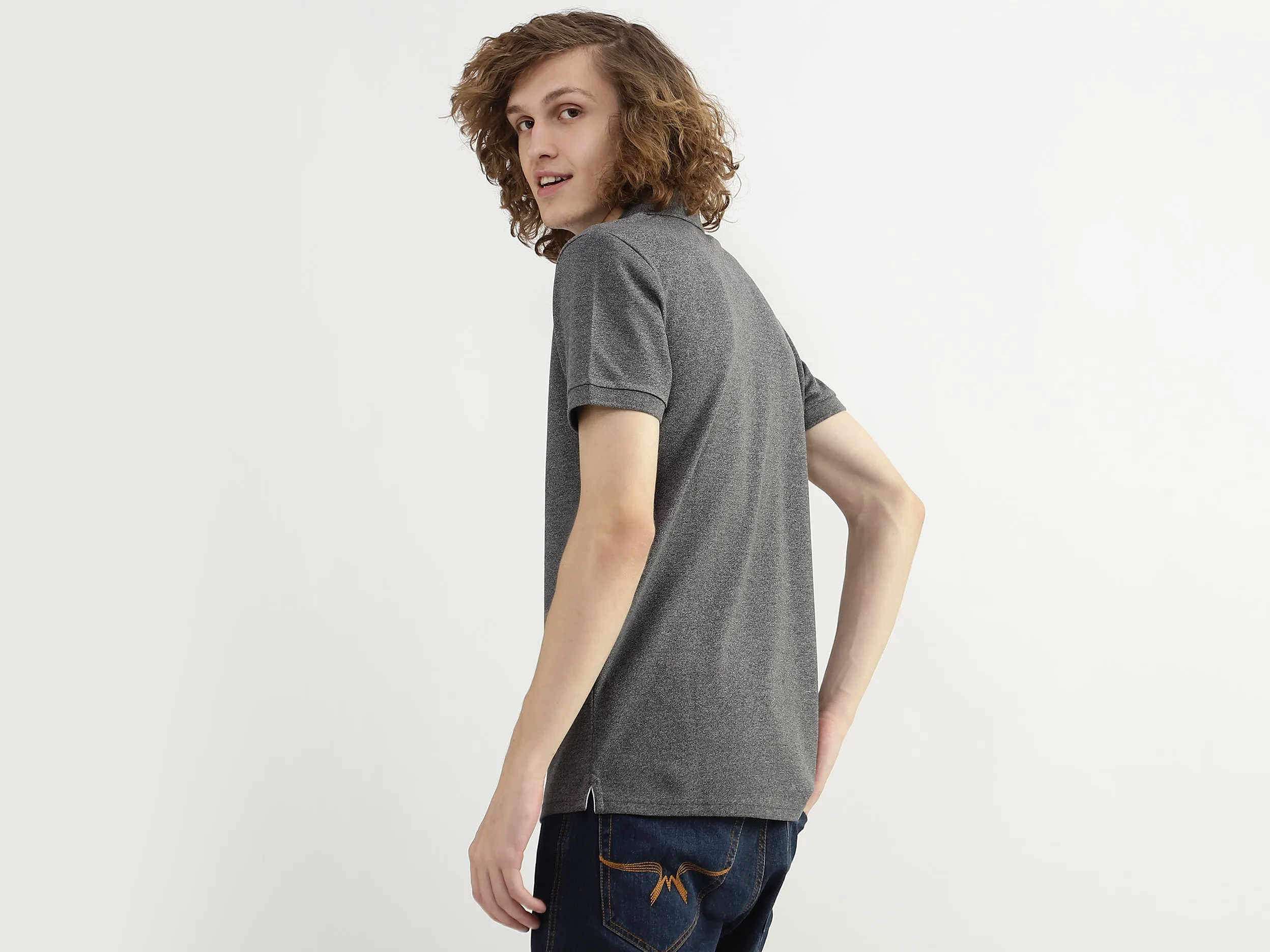 Men Textured Polo Collar T-shirt