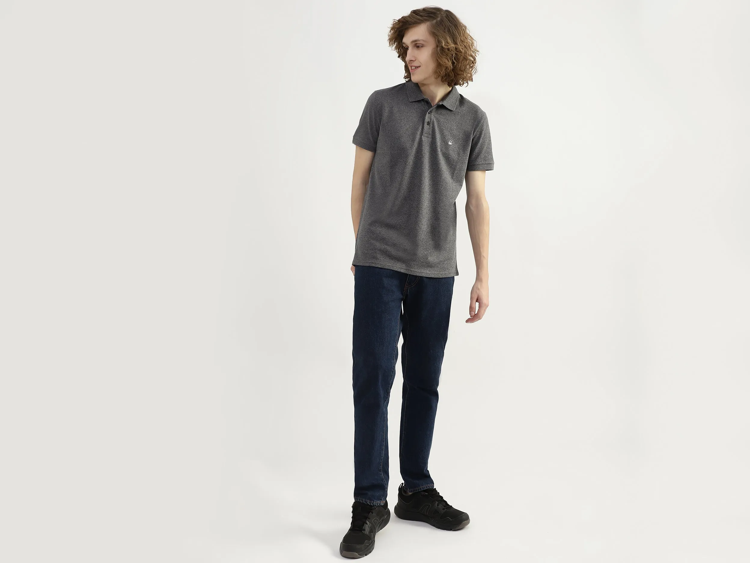 Men Textured Polo Collar T-shirt